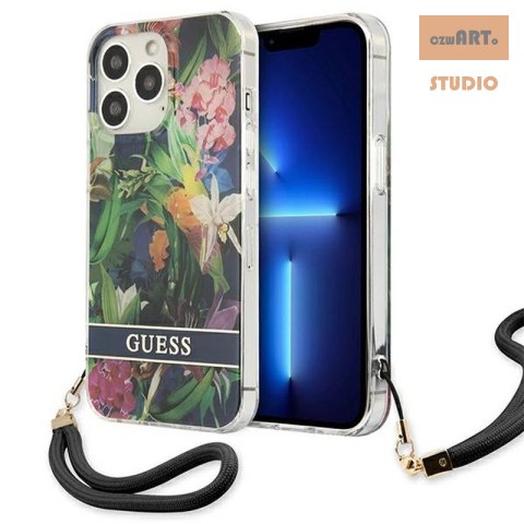 GUESS IPHONE 13 PRO FLOWER STRAP GUHCP13LHFLSB NIEBIESKI/BLUE